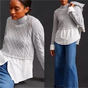 Anthropologie Light Gray Cable Knit layer look Turtleneck Sweater Mauve